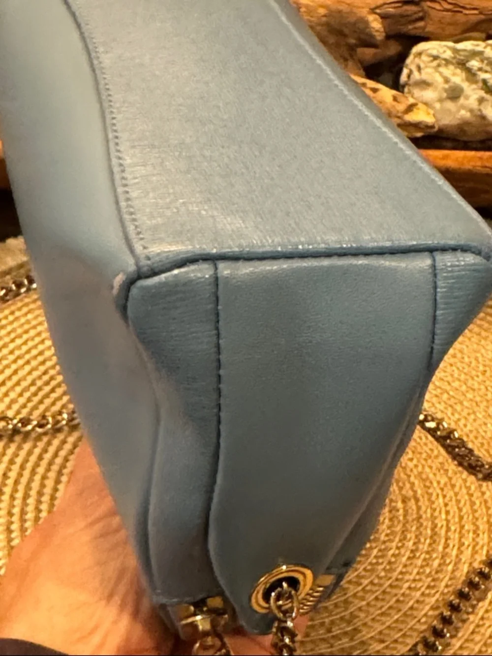 Furla Light Blue Leather Crossbody with Gold Chain - Picture 5 of 13